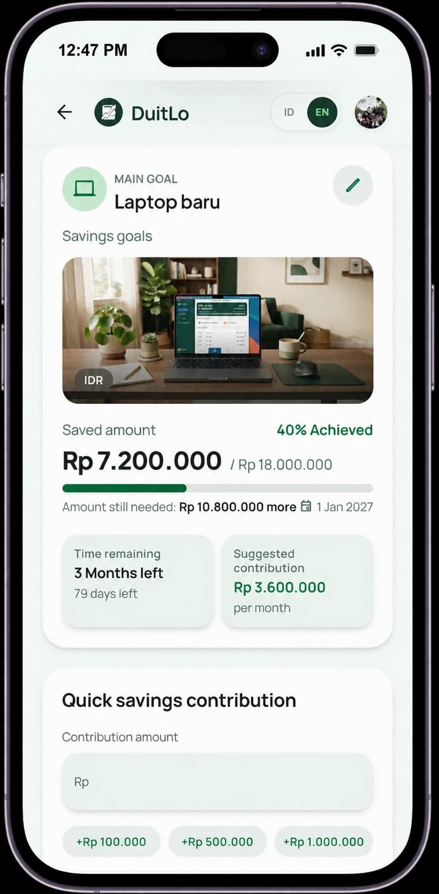 Target tabungan — DuitLo dalam mode light